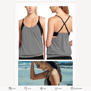 Athleta tankini top in black/stripes size 36 B/C